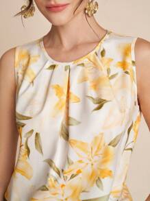 Amorya Áo kiểu nữ thời trang mới, không tay, cổ tròn, họa tiết hoa, thích hợp cho mùa thu/đông, đi học, kiểu dáng kín đáo, cổ điển, dành cho giáo viên, sân bay, mùa hè. - Nhiều màu - Xem 6