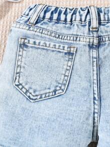 SHEIN Baby Girl' Fashion Versatile Distressed Denim Shorts - Light Wash - View 6