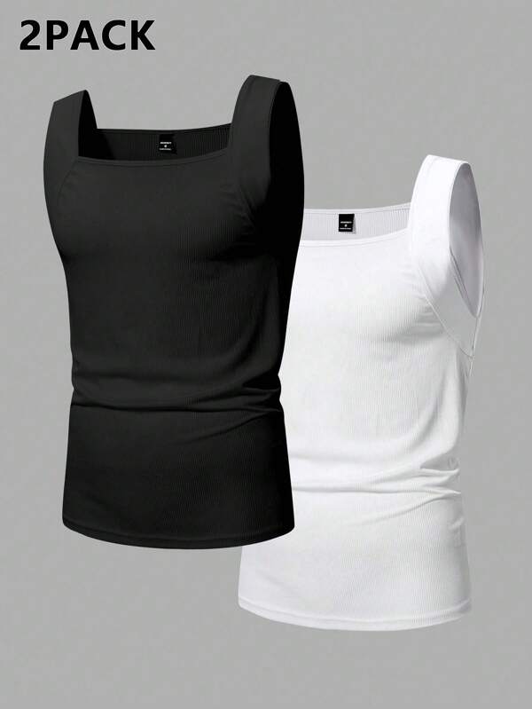 Manfinity Homme 2 Packungen Herren einfarbiges Ripp Lässig Allround Tanktop