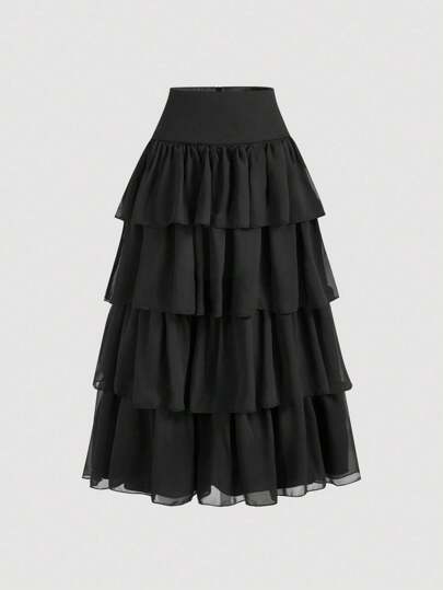 SHEIN MOD Falda larga en capas esponjosa de mujer en color blanco, para boda, graduación, Bottom de mujer