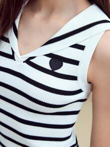 MOTF STUDIO STRIPED SAILOR COLLAR KNIT TOP - Black and White - View 2
