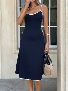 SHEIN LUNE Vestido casual de mujer de longitud media sin mangas con cuello de corazón en bloques de color, básico para salidas diarias de primavera/verano
