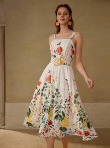 MOTF PREMIUM Kleid mit Blumen Muster und Reißverschluss hinten