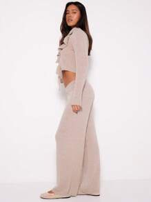 MUSERA Blusa de manga larga con volantes y pantalones rectos para invierno, primavera y noche - Gris - Ver 2