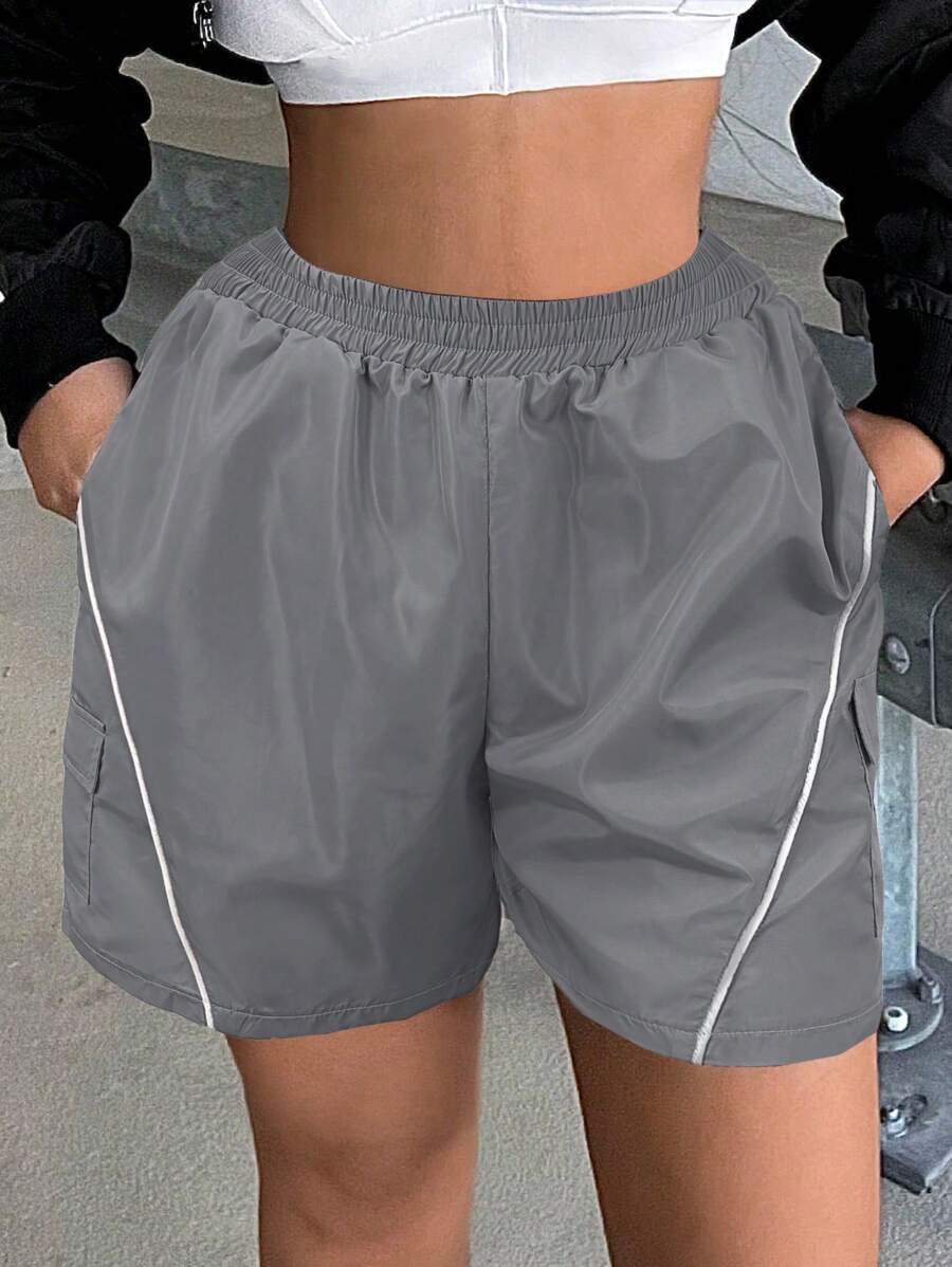 SHEIN SXY 夏季灰白拼接休闲短裤 - 灰色 - 查看 1