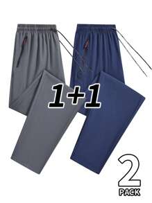 Manfinity Homme 2 Stücke einfarbige Herren Jogginghose mit Kordelzug und geradem Bein, Lässige Hose