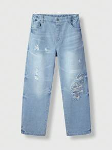 Jeans vaqueros desgastados de color claro versátiles y casuales para niños preadolescentes, adecuados para uso diario y exterior