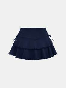 SHEIN Girlism Teen Girl Drawstring Waist Pleated Cake Mini Skirt With Safety Shorts, Casual