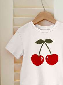 SHEIN 樱桃印花，清凉一夏，夏日度假，休闲少女短袖短裤两件套，适合夏天 - 彩色 - 查看 5