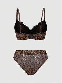 ROMWE Grunge Punk Dark Punk Sequin Underwire Bralette & Matching Panty Set - Brown - View 2