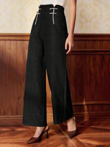 Vintamour Pantalones rectos elegantes de mujer vintage, adecuados para todas las estaciones, con ribete de color contrastante, color café, adecuado para el Día de San Valentín, negocios casuales, ropa de iglesia, ropa de oficina, ropa de crucero, estilo dinero viejo, ropa de maestra, atuendo del Año Nuevo Chino, ropa de verano para el Día de San Valentín, ropa de iglesia para mujer