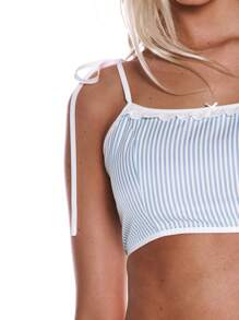 MUSERA Women Tops Sea Beach Ibiza Holiday Summer Cute Sexy Cropped Festival Rave Spring - Blue and White - View 5