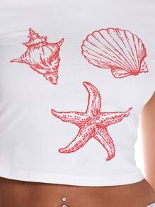 MUSERA Cute Fitted Soft Shell Printed Graphic Cropped T-Shirt For Spring Summer Vacation Beach, Holiday Sailored By The Sea Fall - White - View 5