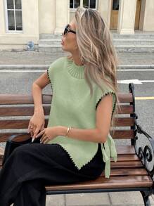 SHEIN Frenchy Chaleco de punto con cuello alto y detalles de color block para mujer