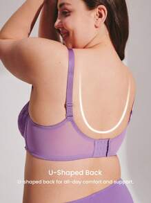 LUVLETTE Plus Soft Woman Lingerie Lounge Curve Sheer Full Coverage Support&Breathable Underwire Sexy Unlined Minimizer Lace Elegance & Mesh Purple Bra Bridal Intimates