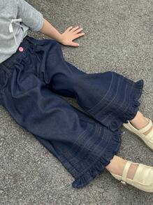 DAZY Young Girl Loose Fit Washed Pleated Wide Leg Jeans - Dark Wash - View 1