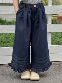 DAZY Young Girl Loose Fit Washed Pleated Wide Leg Jeans - Dark Wash - View 6