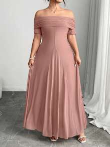 Modelyn Off-Shoulder Elegant Fitted Long Dress - Dusty Pink - View 5