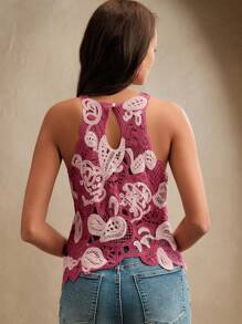 Anewsta Women's Elegant V-Neck Sleeveless Crochet Strap Asymmetrical Hem Contrast Color Kimono Top, Suitable For Spring/Summer, Vacation, Holiday, Beach, Festival, Casual