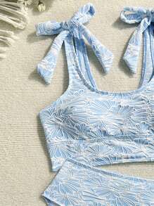 Swim Lushoire 2 件套 Springbreak 女士泳衣，雏菊面料高弹力修身分体泳衣 - 淺藍色 - 查看 3