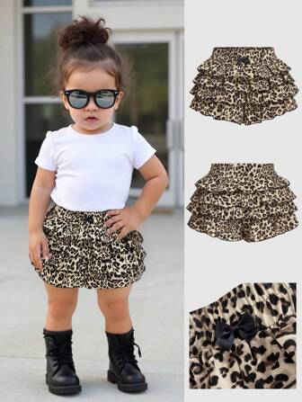 Schattige, veelzijdige zomershorts met luipaardprint en ruches voor babymeisjes