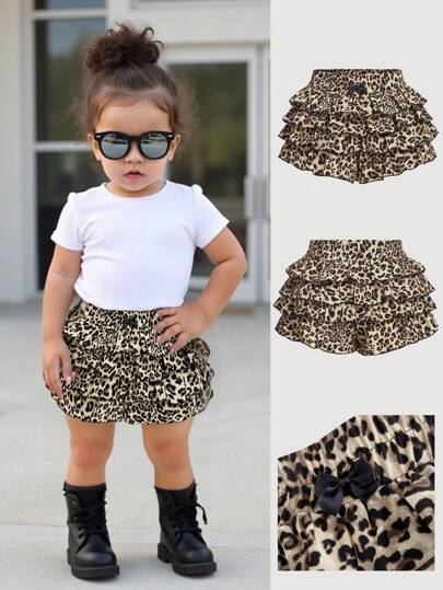 Baby Girl Cute Versatile Summer Leopard Print Ruffle Hem Shorts
