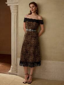 MOTF PREMIUM VESTIDO CON ESTAMPADO DE LEOPARDO Y ENCAJE DE CONTRASTE - Multicolor - Ver 3