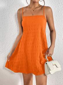 SHEIN VCAY Vestido de verano informal de un solo color con tirantes de espagueti sin mangas