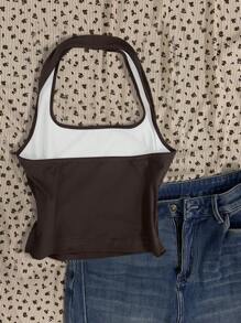 Attitoon Women's Casual Neck Tie Backless Tank Top, Racing Print, Street Fashion, For Summer Back To School - Multicolor - View 2