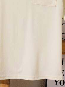 SHEIN 青少年男孩休闲华夫格纹理贴袋短袖圆领 T 恤，舒适时尚简约百搭，柔软舒适，适合春夏季节、日常穿着、户外玩耍、学校、街头风格、派对和休闲 - 米色 - 查看 7