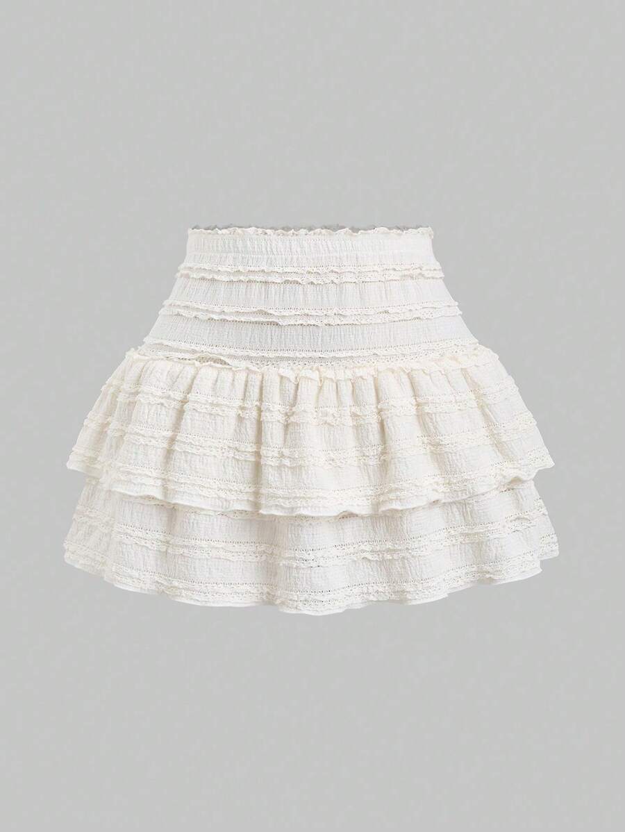 SHEIN Tall Ruffled Multi-Layer Skirt, Tall Women Plus Size, Sweet Style, Spring/Summer