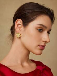 MOTF PREMIUM Pendientes de botón elegantes con zirconia en estilo geométrico vintage chapados en oro de 18 quilates