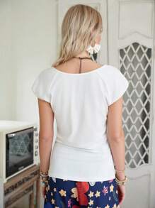 LanaWest Áo thun nữ tay ngắn có thiết kế sọc phía trước - trắng - Xem 2