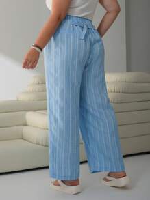 SHEIN EZwear Pantaloni a gamba ampia a righe blu e bianche in taglie grandi, adatti per la primavera/estate