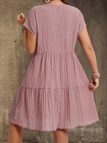 EMERY ROSE 大码纯色纹理休闲度假连衣裙 - 粉色 - 查看 2