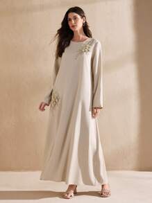 Graceveil Heavy Embroidered Dress, High-End Brand Slimming Silhouette Maxi Modest Dress, Spring/Summer - Apricot - View 3