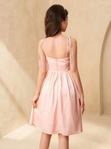 SHEIN Teen Girl Elegant Satin Wedding Flower Girl Dresses, Sleeveless Backless Tulle Ball Gown, Wedding Season, Pink - Baby Pink - View 2