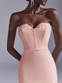 Elitara Váy Maxi ôm sát xẻ ren thanh lịch với viền đuôi cá xa hoa, phù hợp cho đám cưới, sự kiện trang trọng, tiệc tùng, cô dâu - Màu Hồng baby - Xem 2