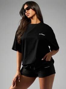 Missguided x Playboy Áo phông quá khổ Lounge Casual Streetwear Logo Bunny mang tính biểu tượng Áo bóng chày Phong cách Bộ sưu tập đặc trưng Thời trang đô thị Áo thể thao - màu đen - Xem 2