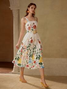 MOTF PREMIUM Kleid mit Blumen Muster und Reißverschluss hinten