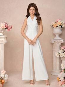 Pitira Pitira TEENGIRL White Elegant Criss-Cross Halter Jumpsuit, Wedding Outfit, White Outfit, Collegiate Jumpsuit Summer Wedding Dresses For Teen Girls Prom Elegant Dresses For Teen Girl Prom Dresses For Teens Teen Girls Partywear
