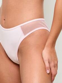 AiiRZ Mesh Inset Triangle Bralette Lingerie Set Soft Wireless Design Modern Wide Band See Through Details High Cut Brazilian Briefs Summer Lounge Wear - Pink - View 5