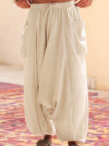 Manfinity VCAY Men's Casual Woven Loose Drawstring Ankle-Length Pants