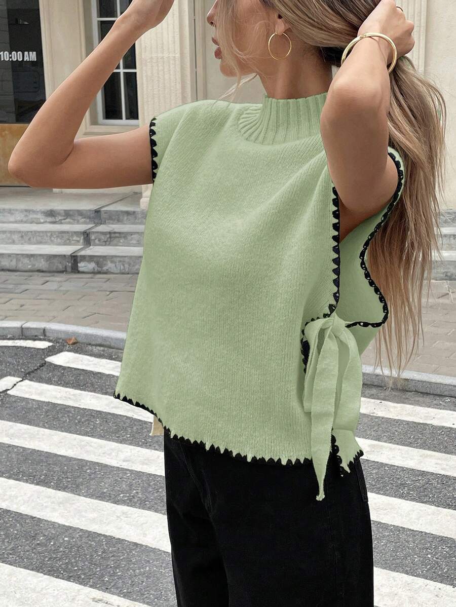 SHEIN Frenchy Chaleco de punto con cuello alto y detalles de color block para mujer