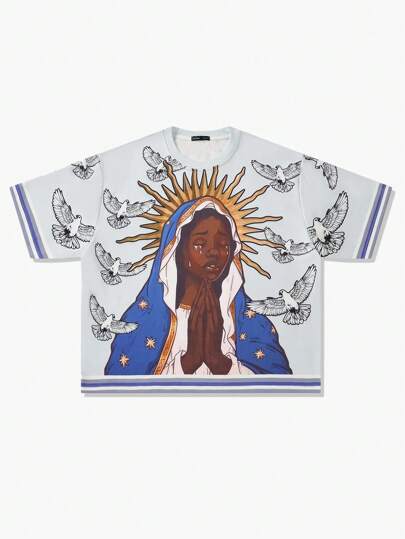 Camiseta suelta corta con estampado para hombres talla extra