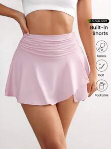 CourtClass 女士时尚宽腰带开衩下摆运动裙网球裙运动裙 - 粉色 - 查看 3