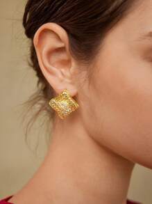 MOTF PREMIUM Pendientes de botón elegantes con zirconia en estilo geométrico vintage chapados en oro de 18 quilates