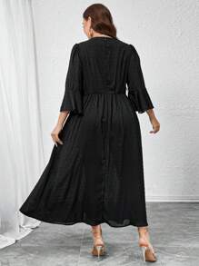 Modelyn Plus Size Women Floral Embroidery Bell Sleeve Elegant Dress,Flowy Dress Fall - Black - View 4