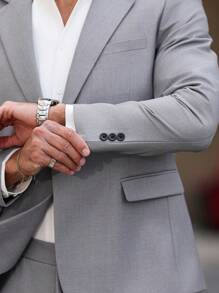 Manfinity Mode Plus Size Men Solid Color Lapel Neck Long Sleeve Blazer And Pants Suit - Grey - View 8