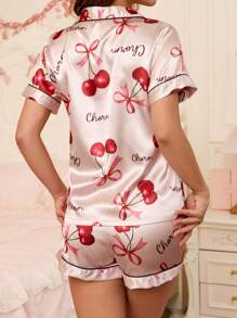 SweetSlumber Conjunto de pijama de mujer con camisa abotonada de color cereza
